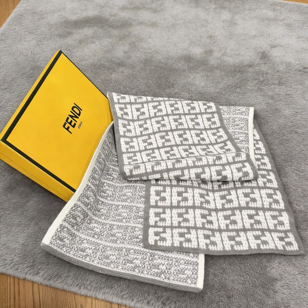 Fendi Gray White Small FF Panel Scarf